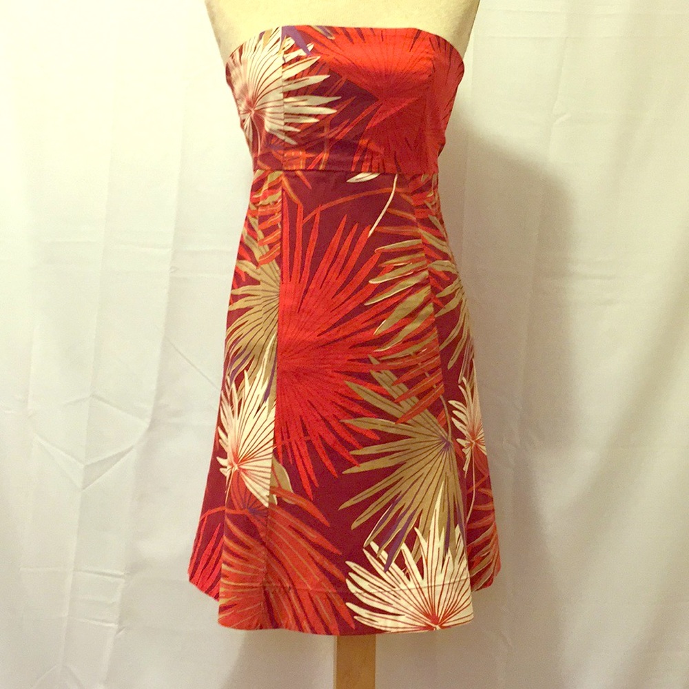 Gap Red Palm Leaf Strapless Dress